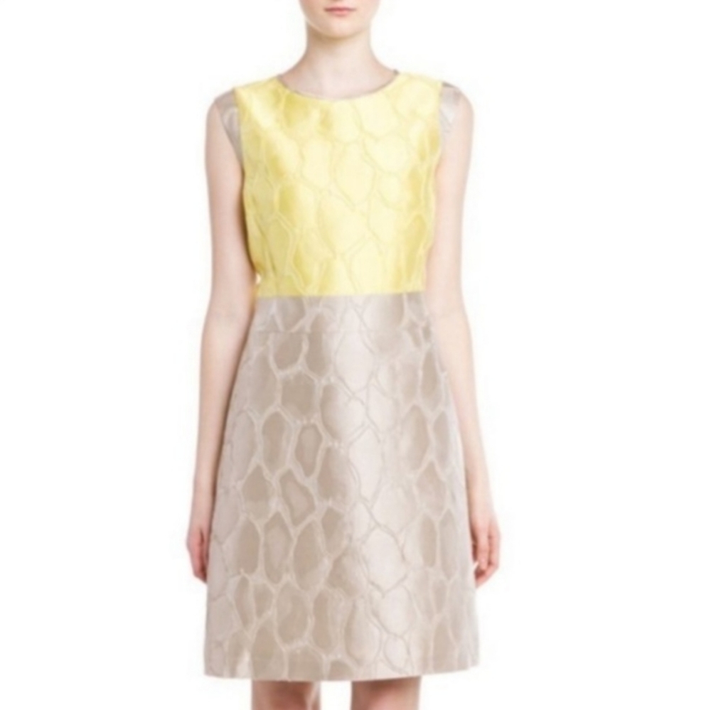 Lafayette 148 ELLE Yellow & Cream Silk Blend Jacquard Sleeveless Dress 8